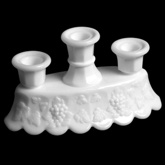 Westmoreland 1940's Light Candlestick Paneled Grape Milk Glass Set of 2 - Picture 4 of 5